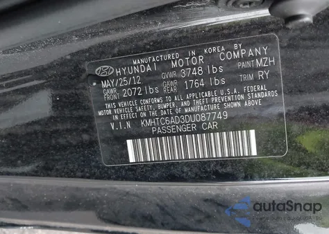 2013 Hyundai Veloster Base W/Gray from USA, damaged, VIN KMHTC6AD3DU087749